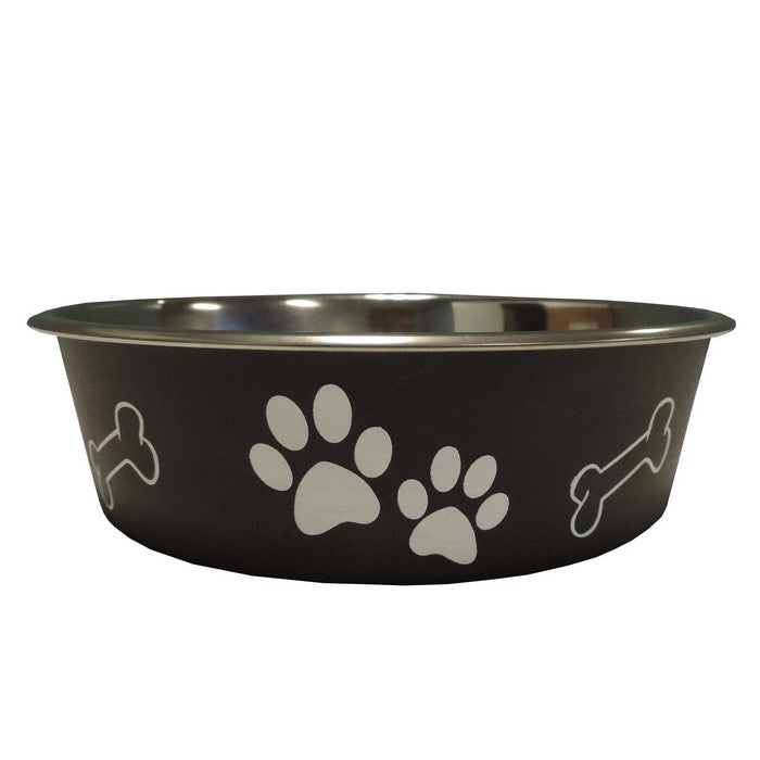 Paw and Bone Printed Feeding Bowl for Dogs and Puppies, Black and Gray