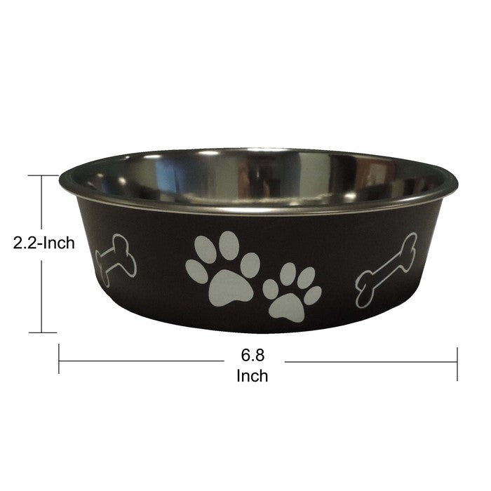 Paw and Bone Printed Feeding Bowl for Dogs and Puppies, Black and Gray