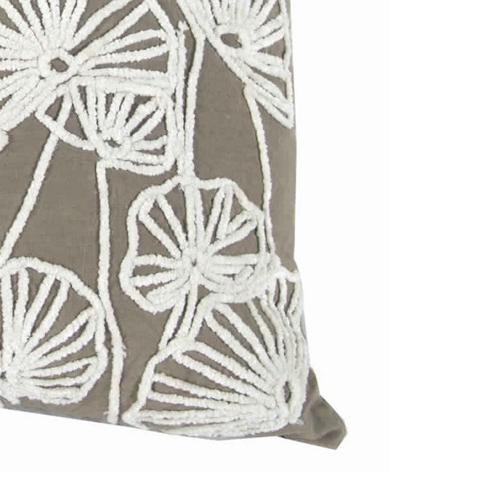 20 x 18 Inch Cotton Pillow with Floral Embroidery, Set of 2, White and Gray