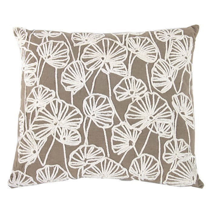 20 x 18 Inch Cotton Pillow with Floral Embroidery, Set of 2, White and Gray