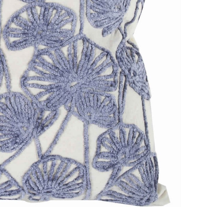 20 x 18 Inch Cotton Pillow with Floral Embroidery, Set of 2, White and Blue