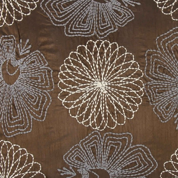 18 X 18 Inch Cotton Pillow with Poly Silk Embroidery, Set of 2, Brown and White