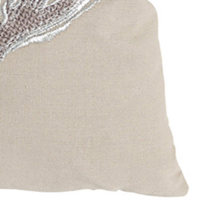 18 X 18 Inch Cotton Pillow with Seashell Embroidery, Set of 2, Silver and Brown