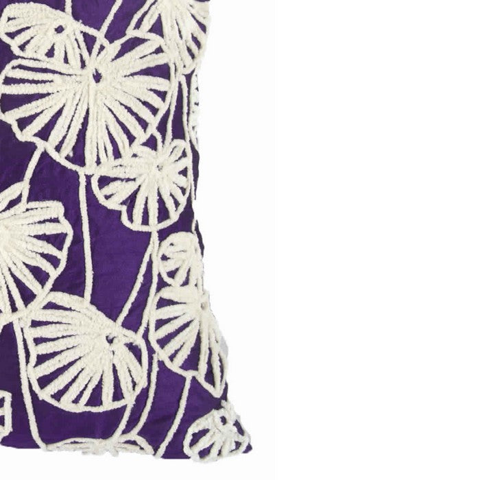20 x 18 Inch Cotton Pillow with Dupioni Embroidery, Set of 2, White and Purple