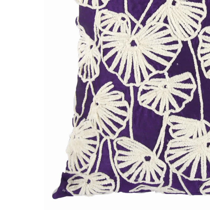 20 x 18 Inch Cotton Pillow with Dupioni Embroidery, Set of 2, White and Purple