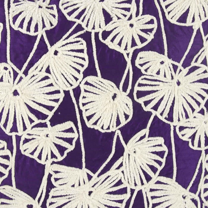 20 x 18 Inch Cotton Pillow with Dupioni Embroidery, Set of 2, White and Purple