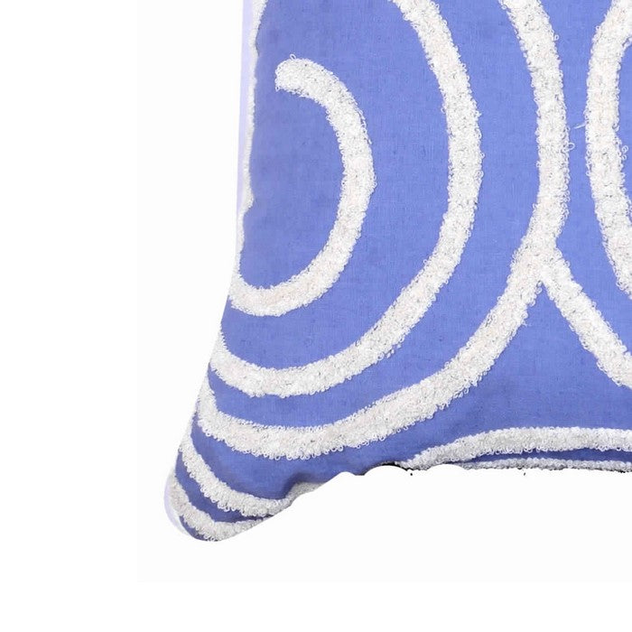 18 X 18 Inch Cotton Pillow with Spiral Embroidery, Set of 2, Blue and White