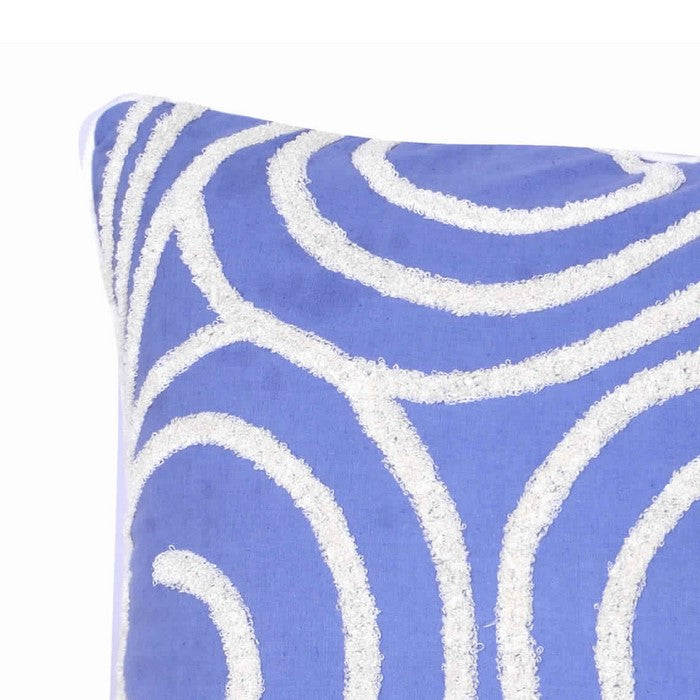 18 X 18 Inch Cotton Pillow with Spiral Embroidery, Set of 2, Blue and White
