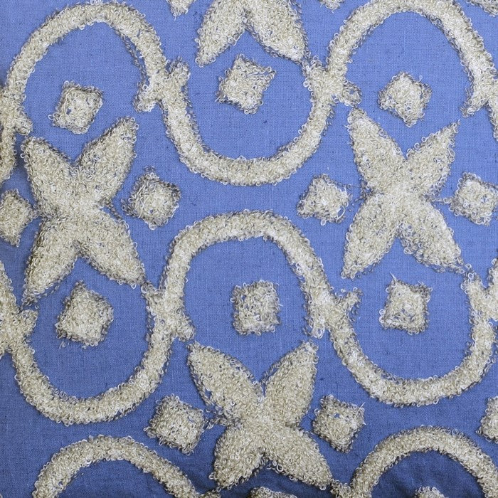 20 x 16 Inch Cotton Pillow with Geometric Embroidery, Set of 2, White and Blue