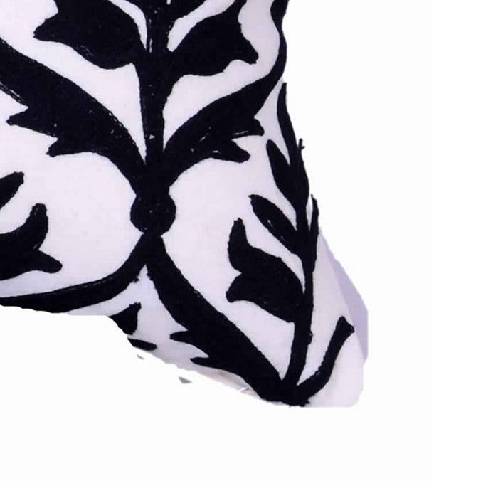 20 x 16 Inch Cotton Pillow with Leaf Embroidery, Set of 2, White and Blue
