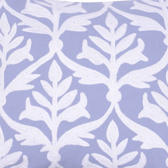 20 x 16 Inch Cotton Pillow with Leaf Motif Embroidery, Set of 2, White and Blue