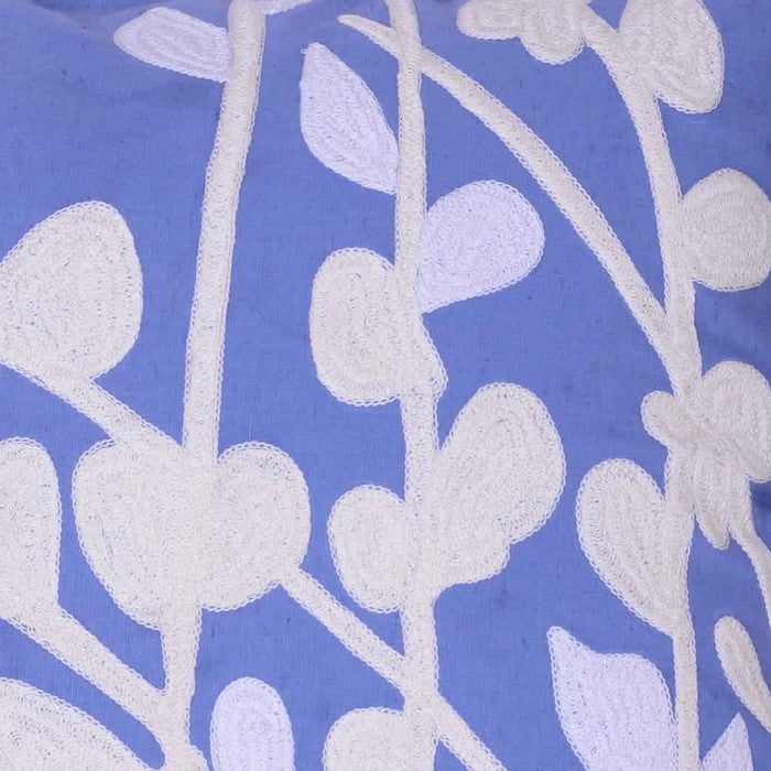 18 X 18 Inch Cotton Pillow with Stem and Leaf Embroidery,Set of 2,Blue and White
