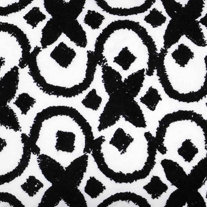 20 x 16 Inch Cotton Pillow with Geometric Embroidery, Set of 2, White and Black