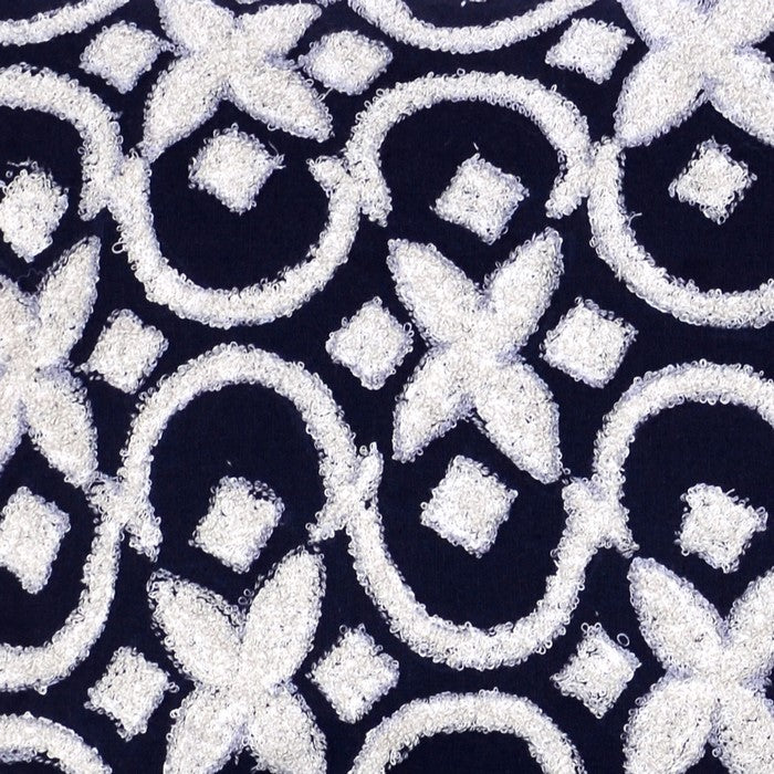 20 x 16 Inch Geometric Embroidered Cotton Pillow, Set of 2, White and Blue