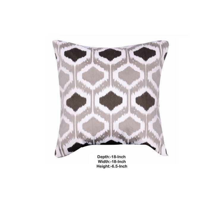 18 X 18 Inch Cotton Pillow with Ikat Embroidery, Set of 2, Multicolor