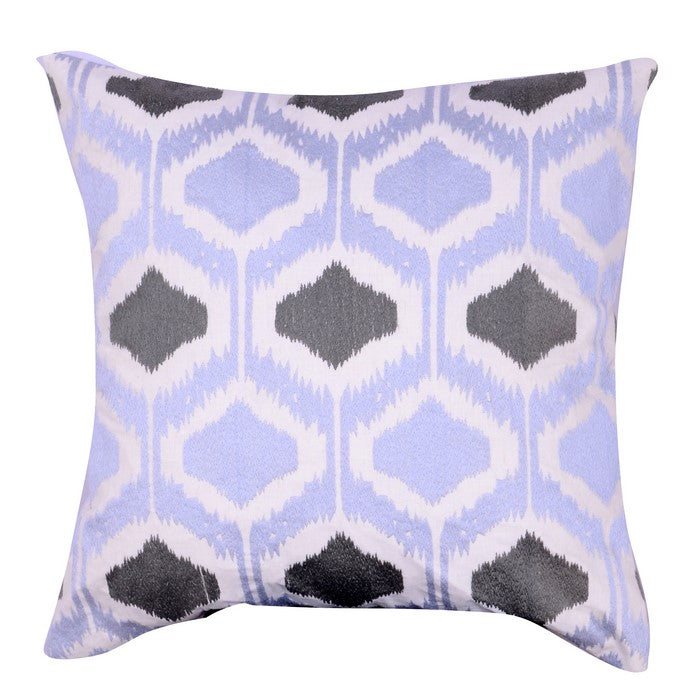 18 X 18 Inch Cotton Pillow with Ikat Pattern Embroidery, Set of 2, Multicolor