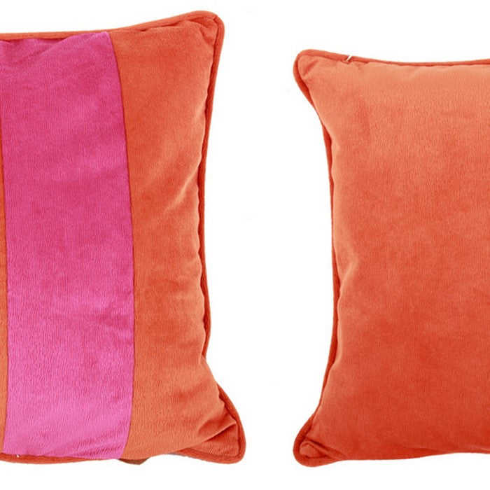 20 X 20 Inch Polyester Pillow with Stripped Details, Set of 2, Orange and Pink