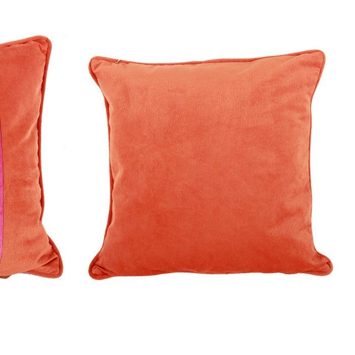 20 X 20 Inch Polyester Pillow with Stripped Details, Set of 2, Orange and Pink