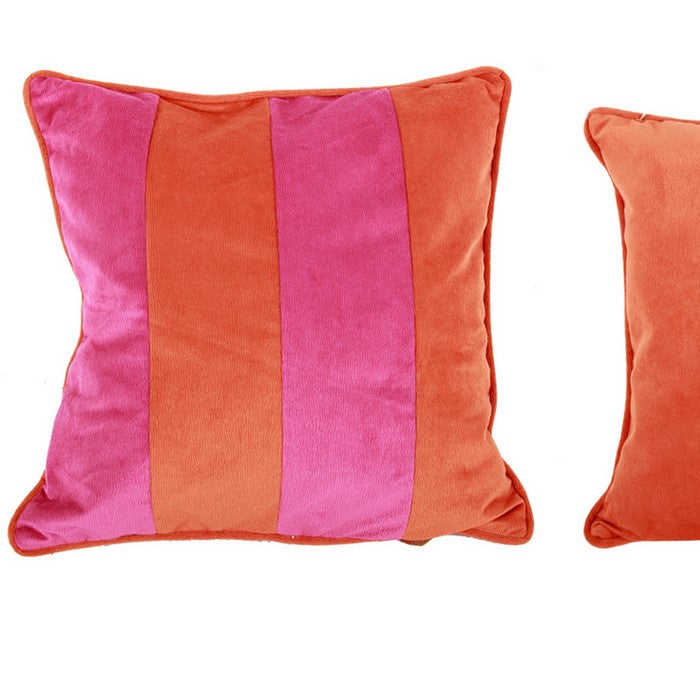 20 X 20 Inch Polyester Pillow with Stripped Details, Set of 2, Orange and Pink