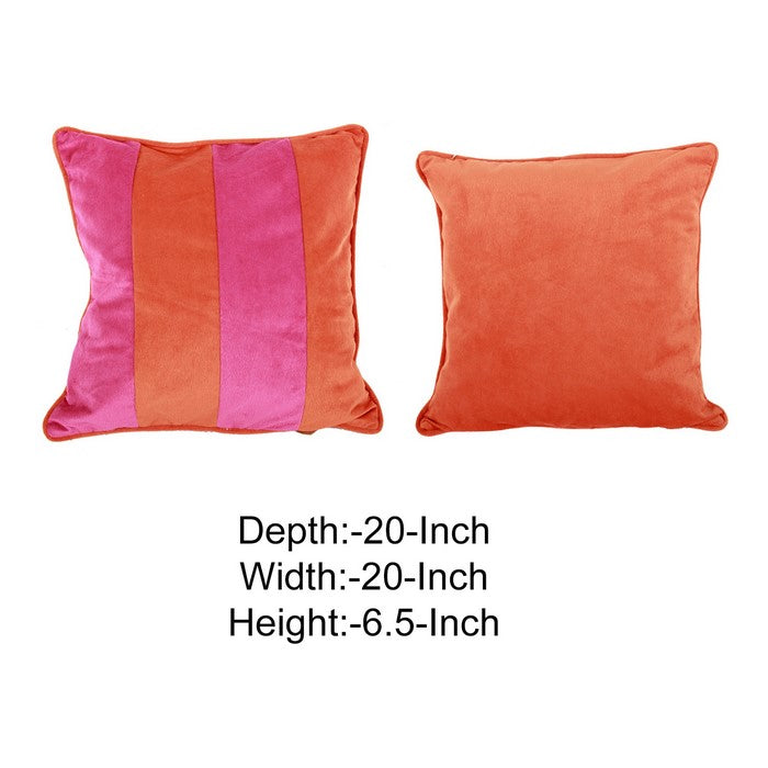 20 X 20 Inch Polyester Pillow with Stripped Details, Set of 2, Orange and Pink