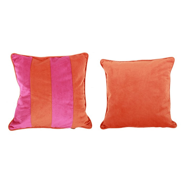 20 X 20 Inch Polyester Pillow with Stripped Details, Set of 2, Orange and Pink