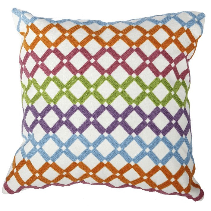 18 X 18 Inch Cotton Pillow with Lattice Embroidery, Set of 2, Multicolor