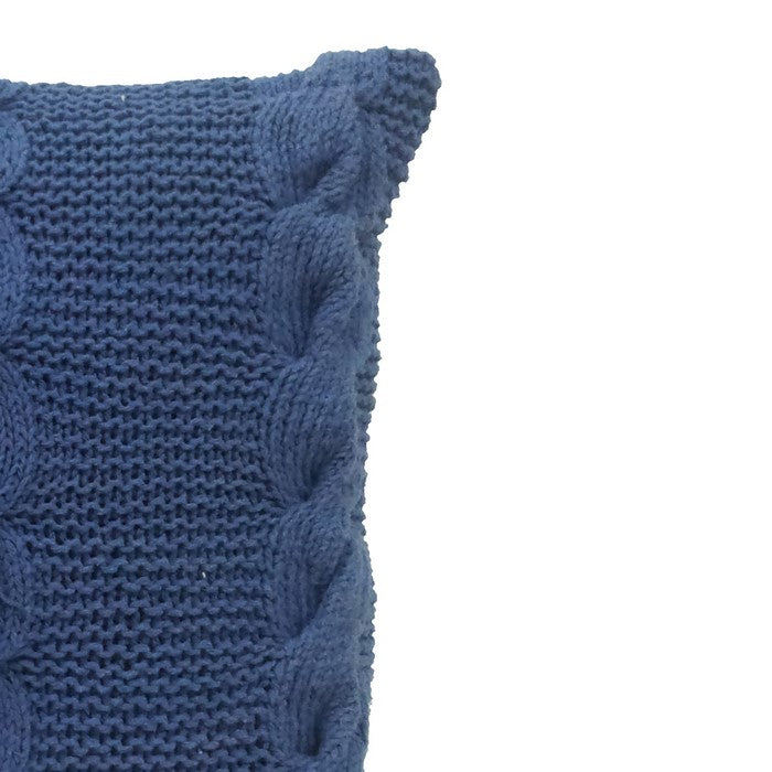 18 X 18 InchDecorative Cable Knit Hand Woven Cotton Pillow, Set of 2, Blue