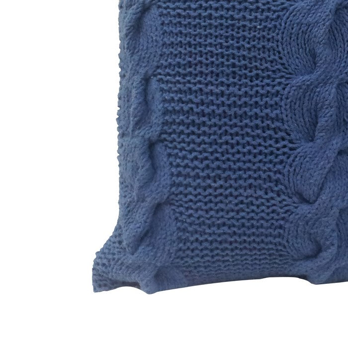 18 X 18 InchDecorative Cable Knit Hand Woven Cotton Pillow, Set of 2, Blue