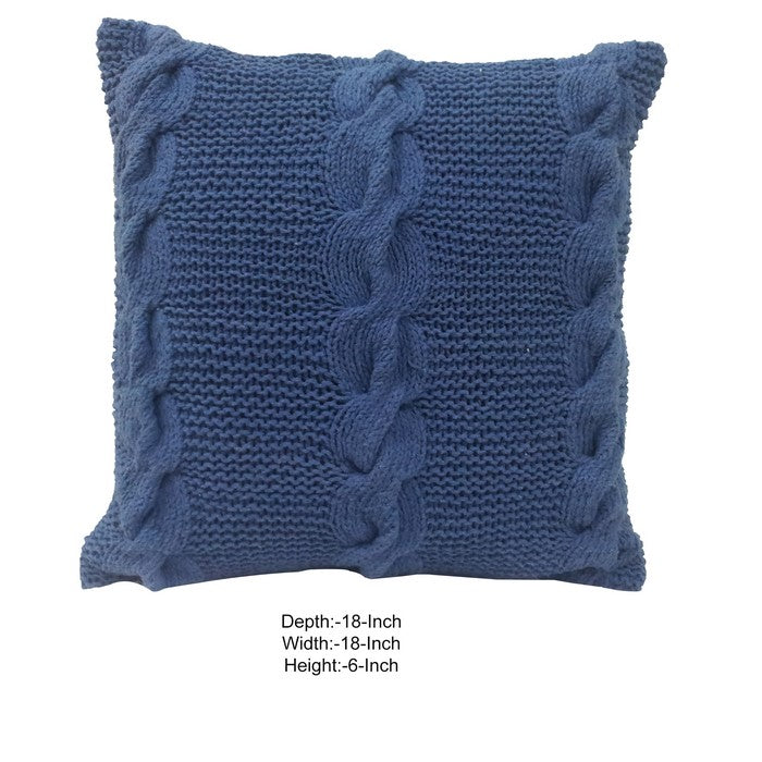 18 X 18 InchDecorative Cable Knit Hand Woven Cotton Pillow, Set of 2, Blue
