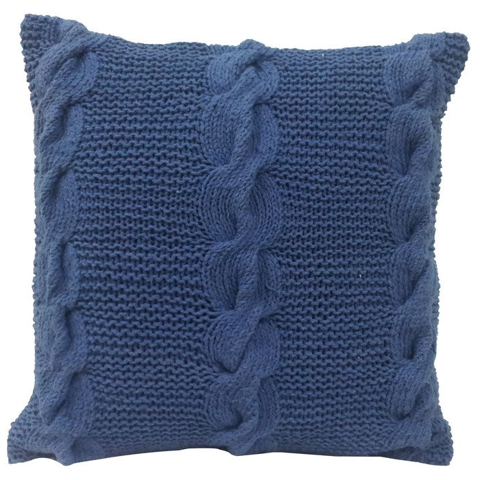 18 X 18 InchDecorative Cable Knit Hand Woven Cotton Pillow, Set of 2, Blue