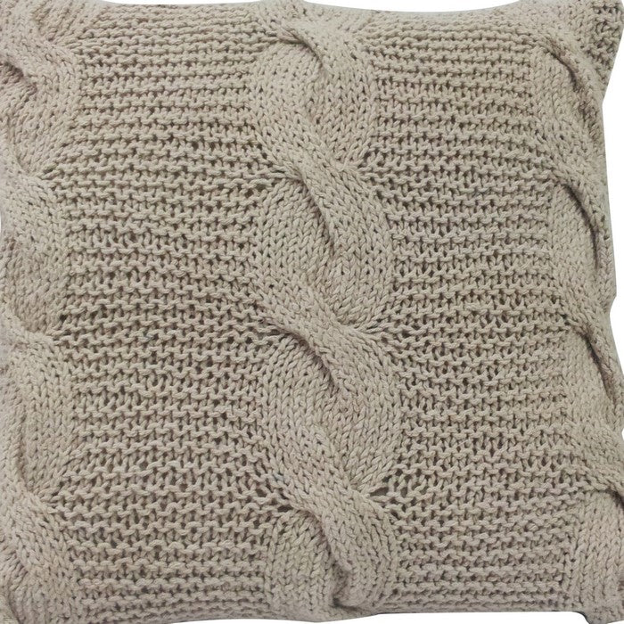 18 X 18 InchDecorative Cable Knit Hand Woven Cotton Pillow, Set of 2, Beige
