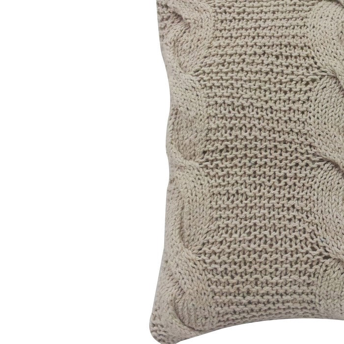 18 X 18 InchDecorative Cable Knit Hand Woven Cotton Pillow, Set of 2, Beige