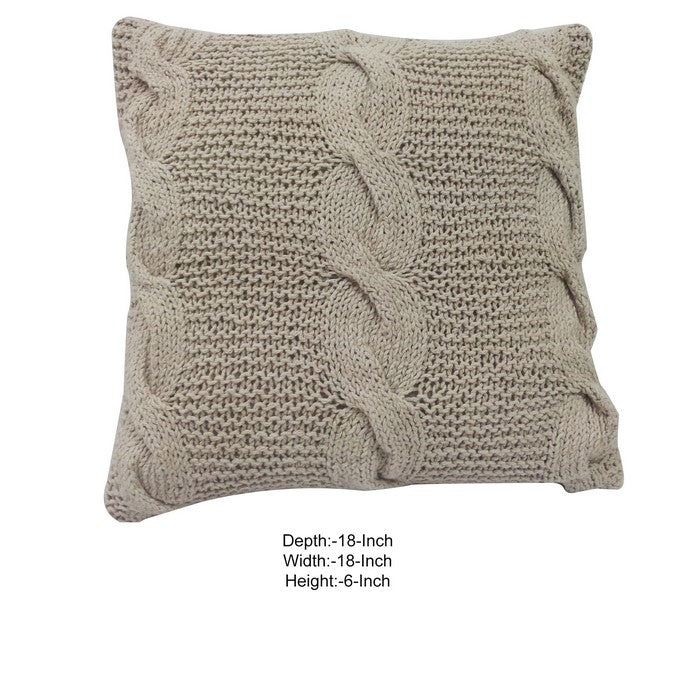 18 X 18 InchDecorative Cable Knit Hand Woven Cotton Pillow, Set of 2, Beige