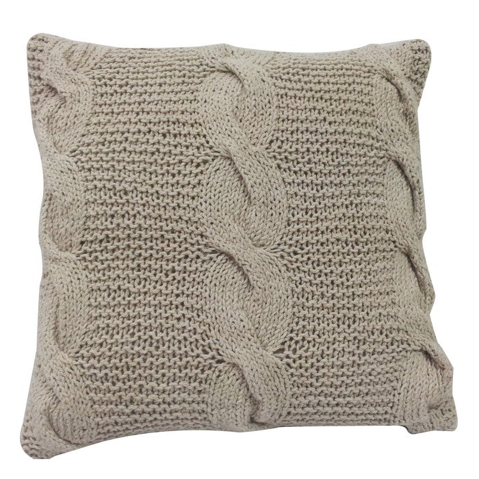 18 X 18 InchDecorative Cable Knit Hand Woven Cotton Pillow, Set of 2, Beige