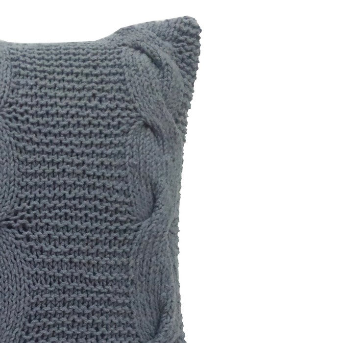 18 X 18 Inch Cable Knit Hand Woven Cotton Pillow, Set of 2, Gray
