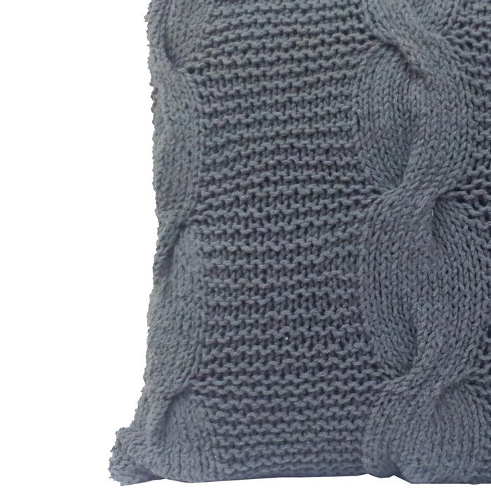 18 X 18 Inch Cable Knit Hand Woven Cotton Pillow, Set of 2, Gray