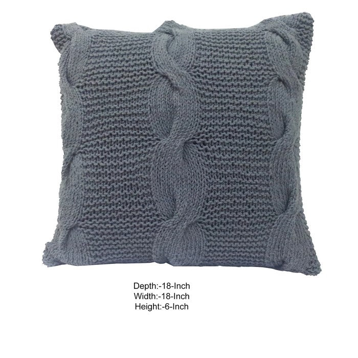 18 X 18 Inch Cable Knit Hand Woven Cotton Pillow, Set of 2, Gray