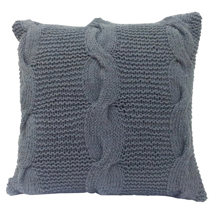 18 X 18 Inch Cable Knit Hand Woven Cotton Pillow, Set of 2, Gray