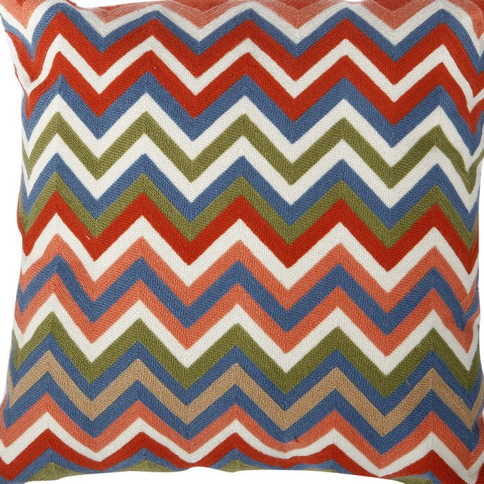 18 X 18 Inch Cotton Pillow with Chevron Embroidery, Set of 2, Multicolor