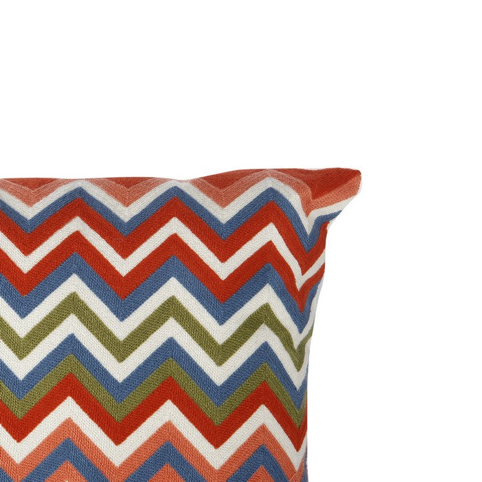 18 X 18 Inch Cotton Pillow with Chevron Embroidery, Set of 2, Multicolor
