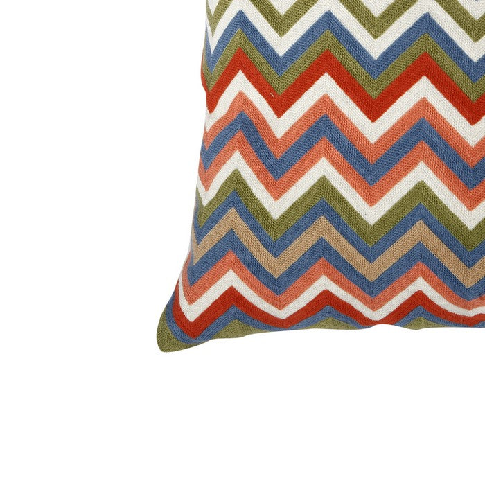 18 X 18 Inch Cotton Pillow with Chevron Embroidery, Set of 2, Multicolor