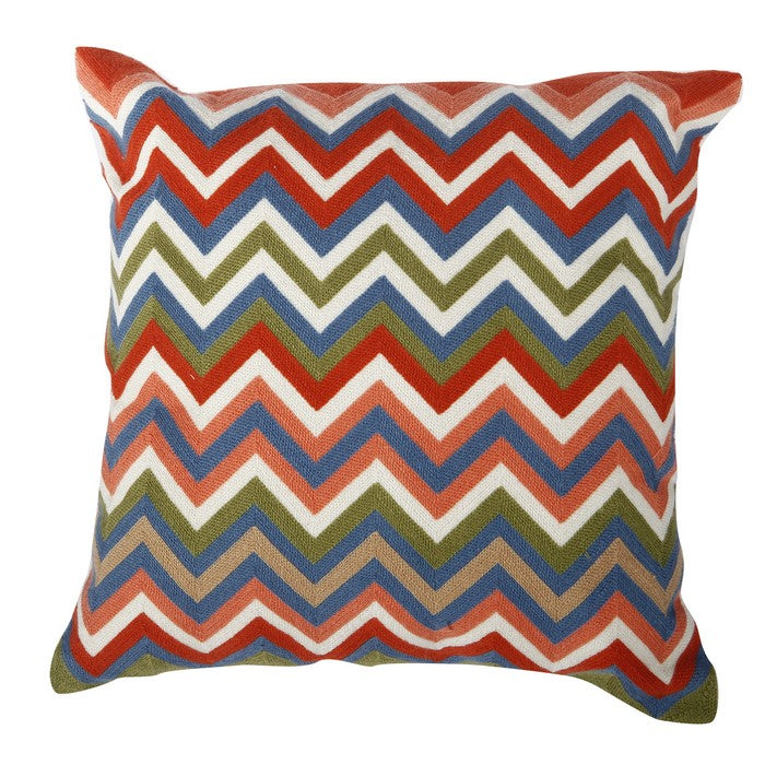 18 X 18 Inch Cotton Pillow with Chevron Embroidery, Set of 2, Multicolor