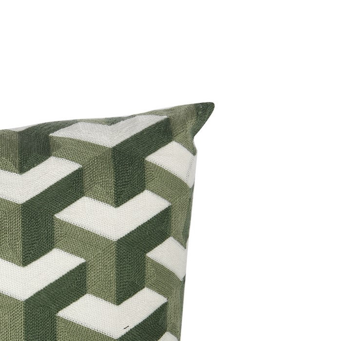 18 X 18 Inch Cotton Pillow with Lattice Embroidery, Set of 2, White and Green