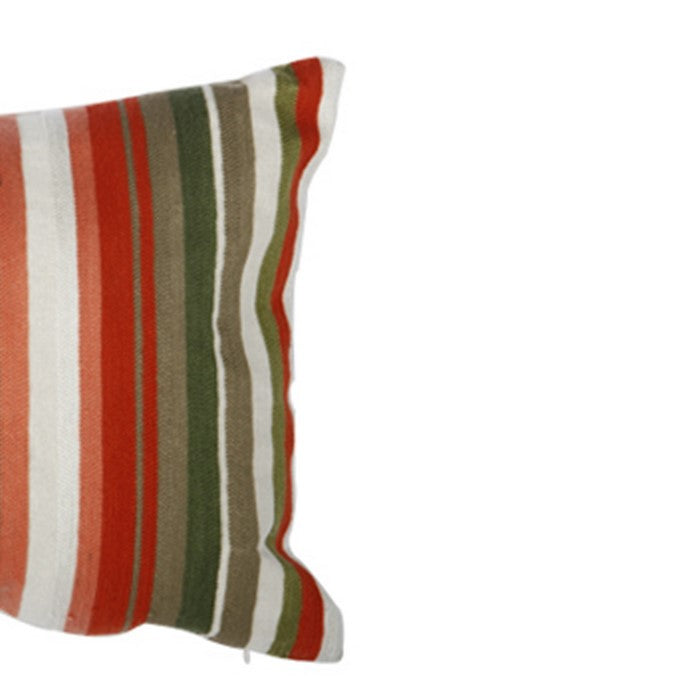 20 X 14 Inch Cotton Pillow with Stripped Embroidery, Set of 2, Multicolor