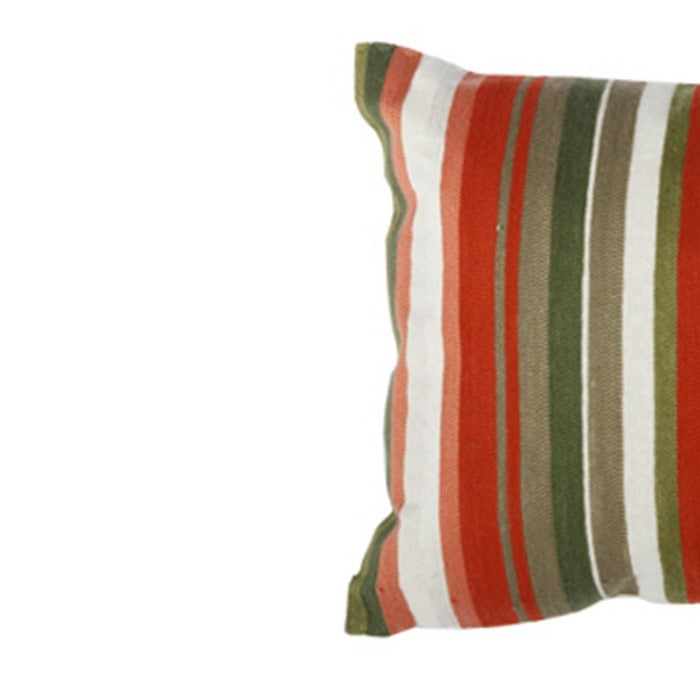 20 X 14 Inch Cotton Pillow with Stripped Embroidery, Set of 2, Multicolor