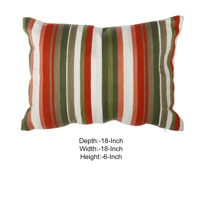20 X 14 Inch Cotton Pillow with Stripped Embroidery, Set of 2, Multicolor