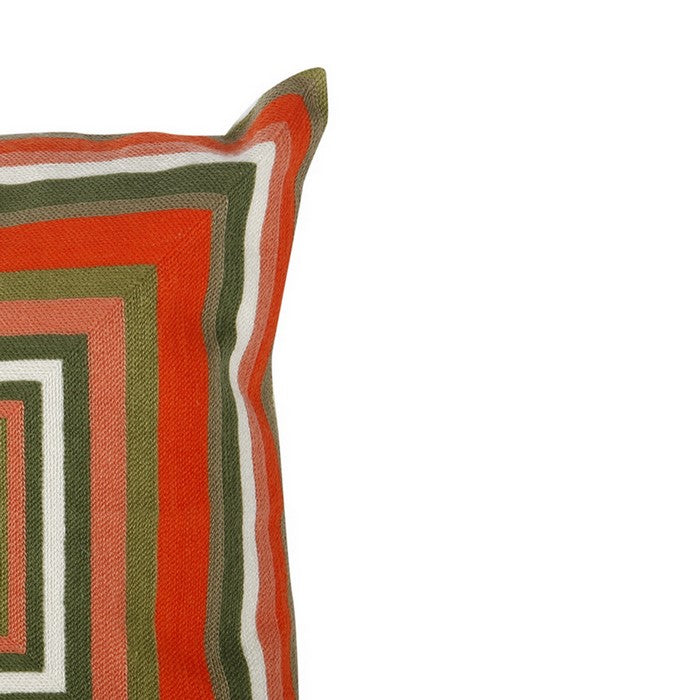 18 X 18 Inch Cotton Pillow with Square Embroidery, Set of 2, Multicolor