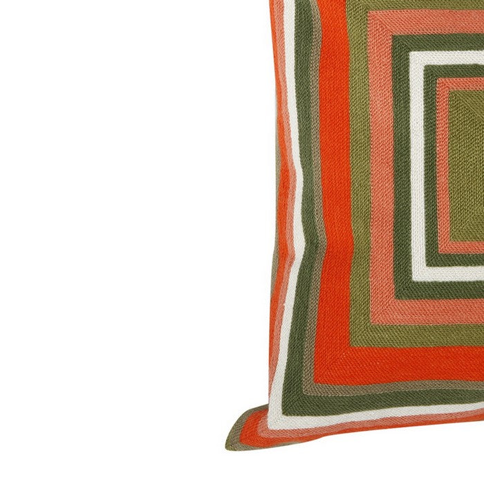 18 X 18 Inch Cotton Pillow with Square Embroidery, Set of 2, Multicolor