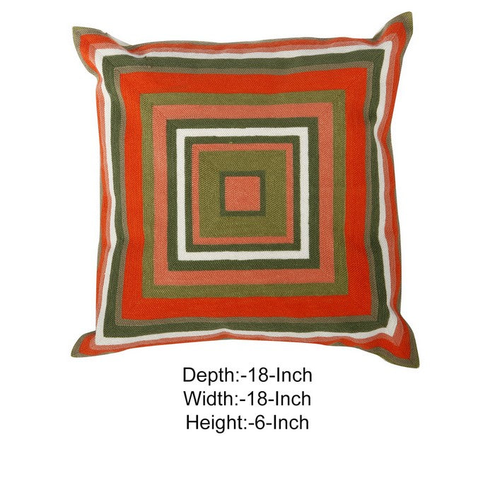 18 X 18 Inch Cotton Pillow with Square Embroidery, Set of 2, Multicolor