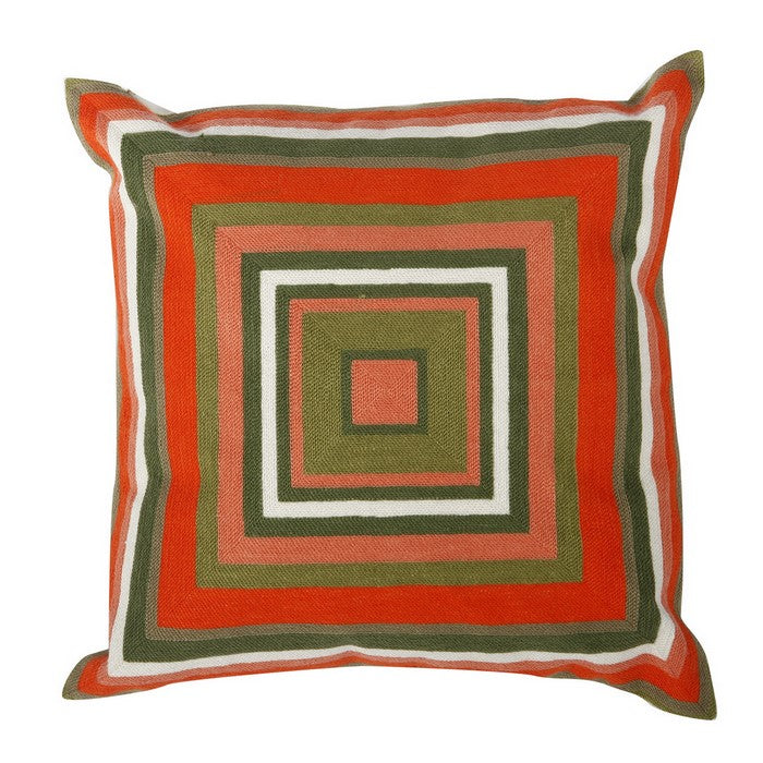 18 X 18 Inch Cotton Pillow with Square Embroidery, Set of 2, Multicolor